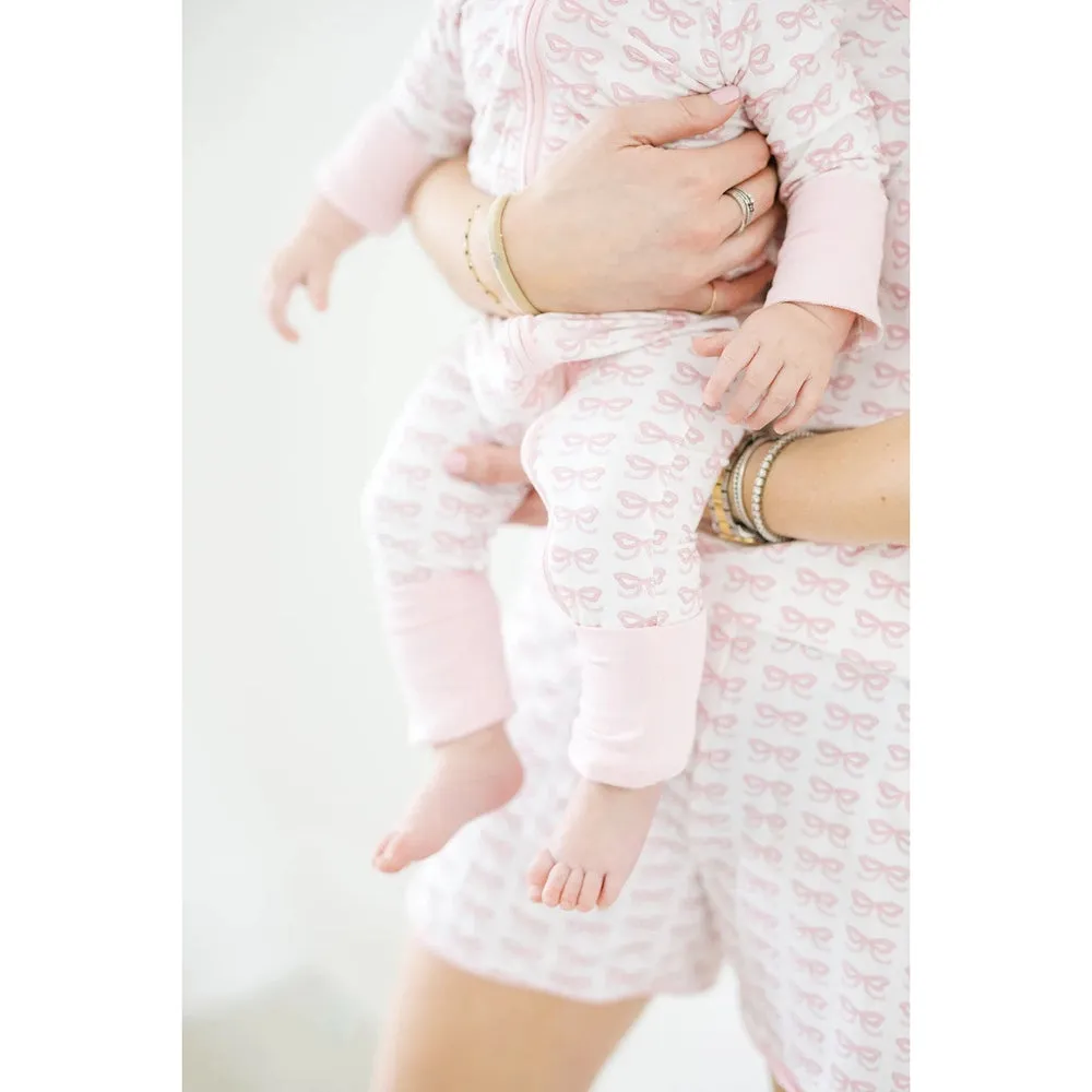 The Uptown Baby Pink Bows Long Sleeve Romper