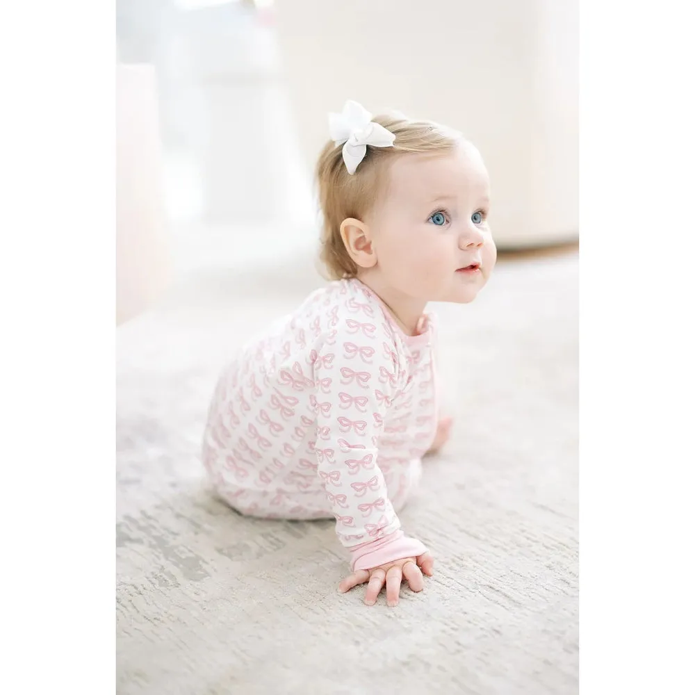 The Uptown Baby Pink Bows Long Sleeve Romper