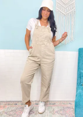 'Time Capsule' Sand Beige Stretch Twill Boyfriend Fit Overalls