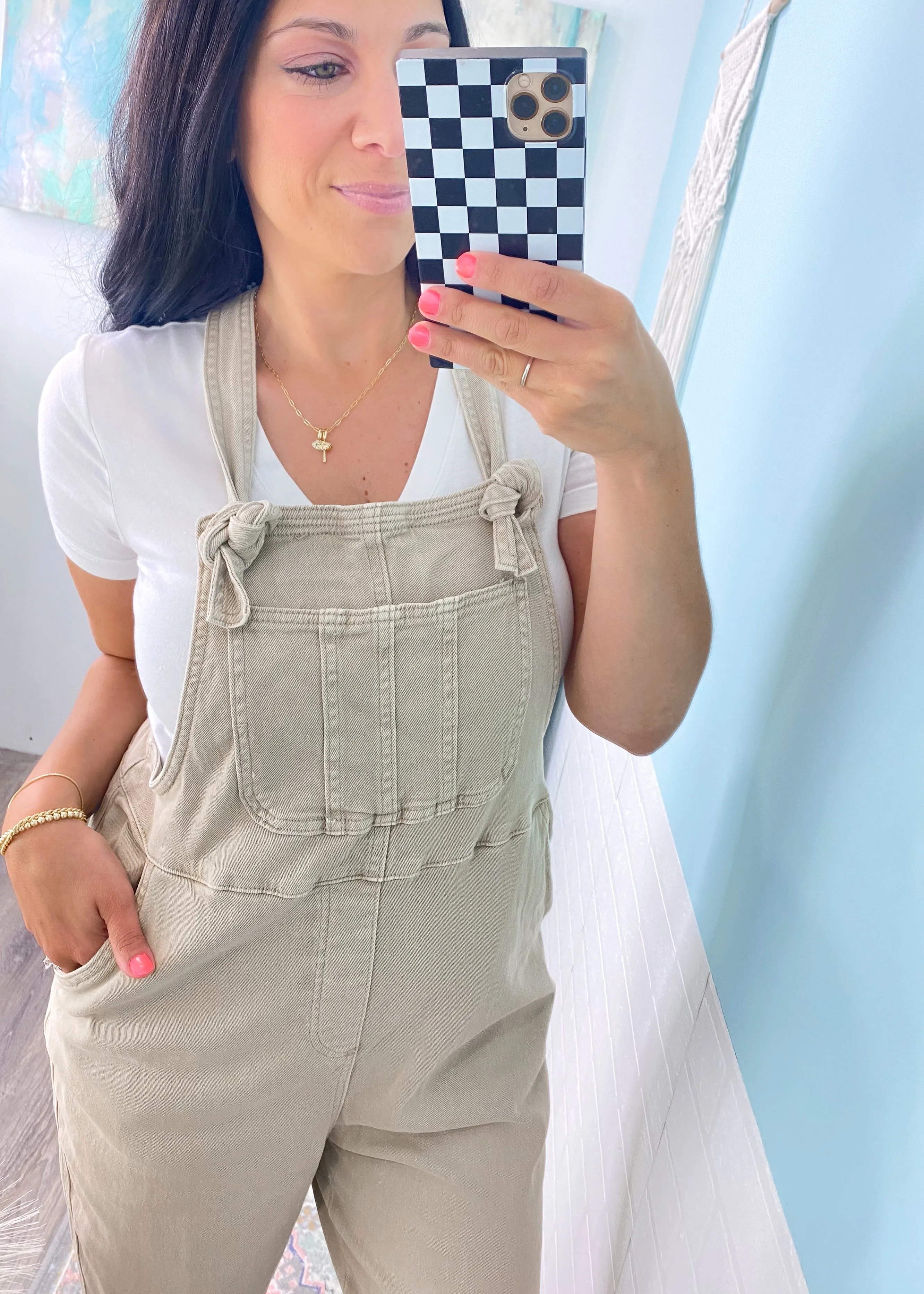 'Time Capsule' Sand Beige Stretch Twill Boyfriend Fit Overalls