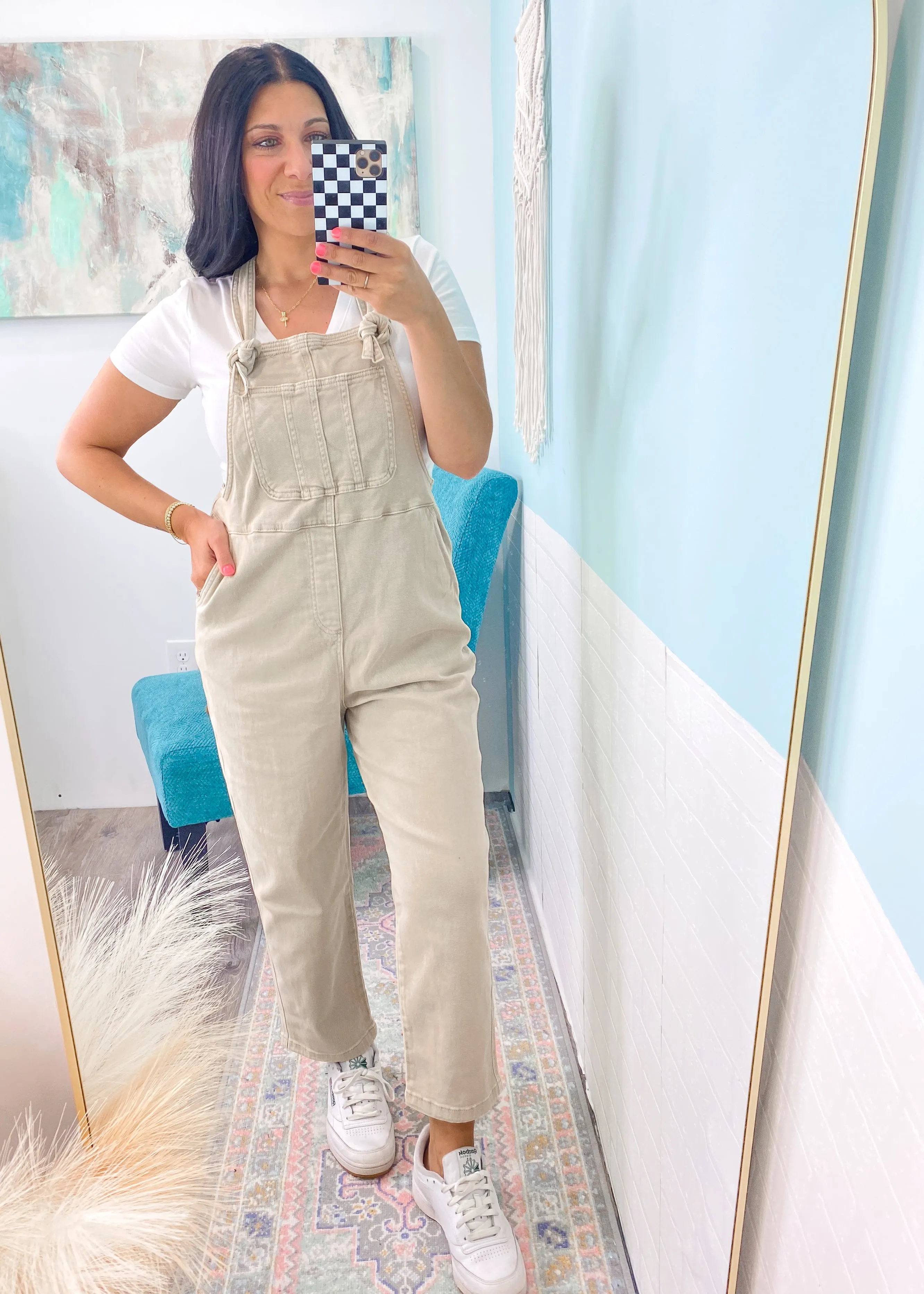 'Time Capsule' Sand Beige Stretch Twill Boyfriend Fit Overalls