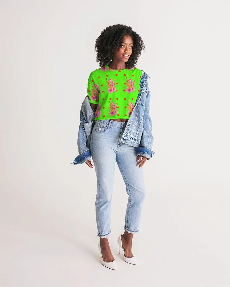 Tropical Lime Green Flamingos Cropped Top