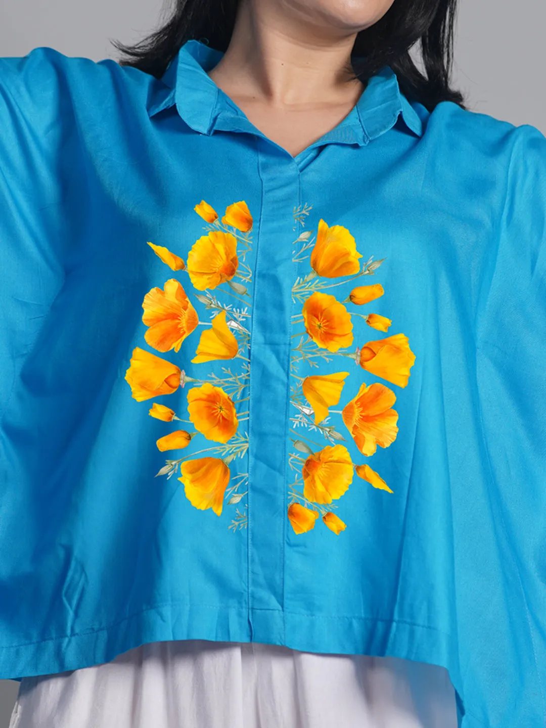 Turquoise Kaftan Top - Blossom Accent