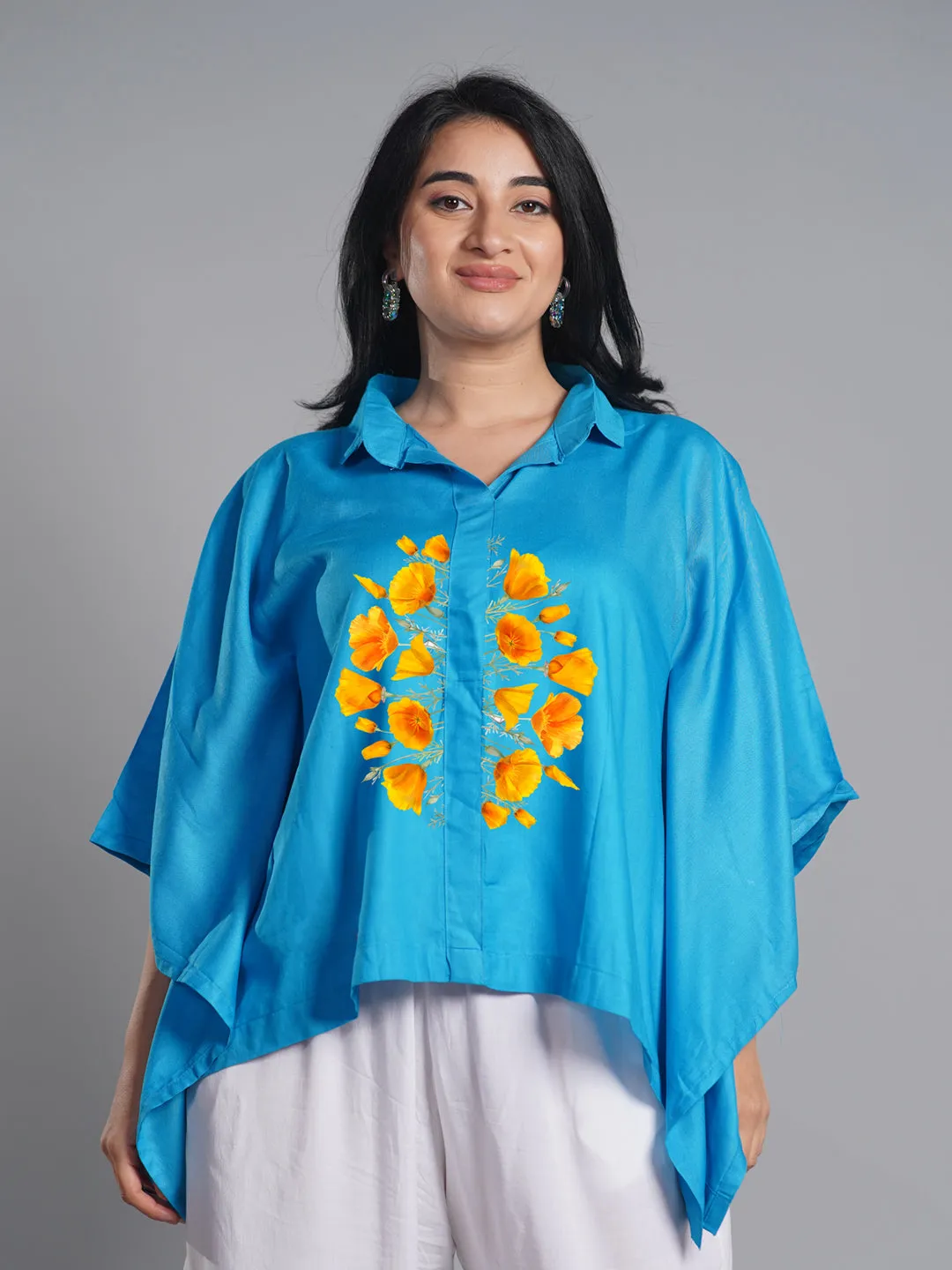 Turquoise Kaftan Top - Blossom Accent