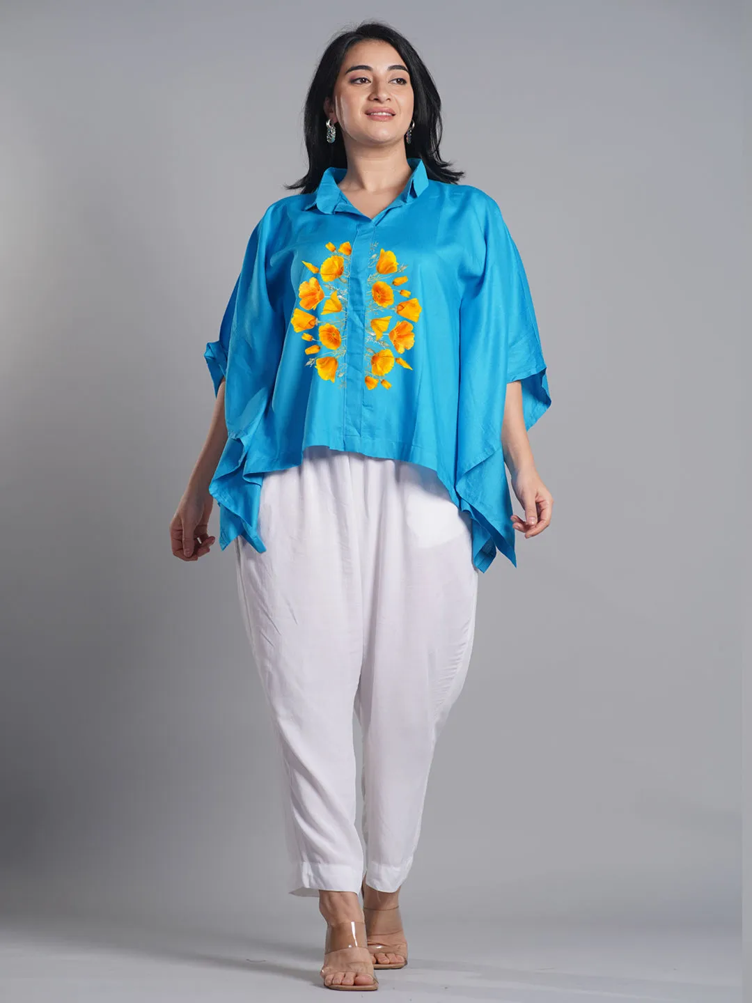 Turquoise Kaftan Top - Blossom Accent