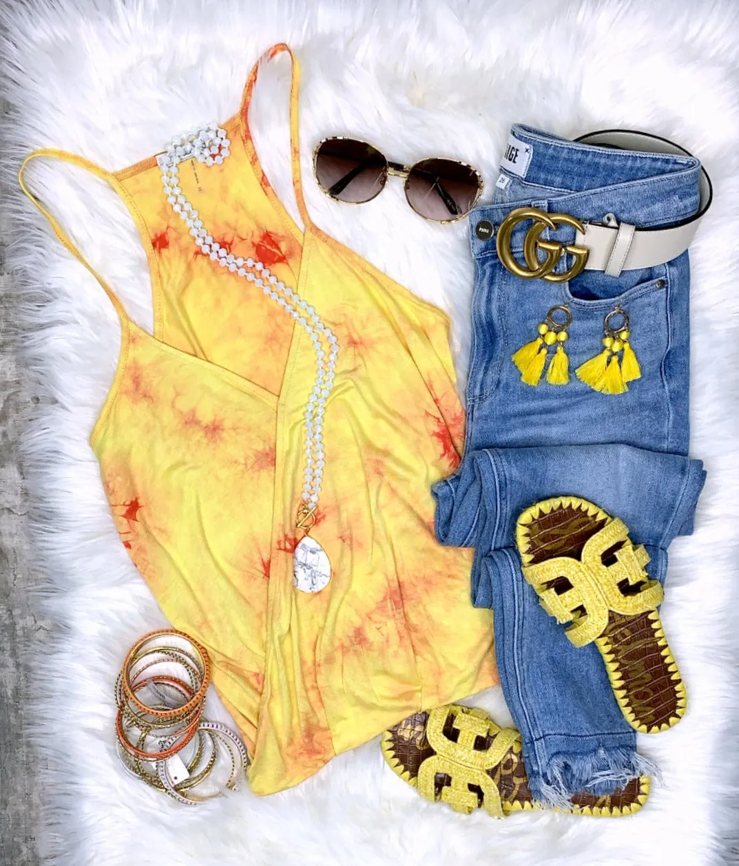 Tye Dye Twist Tank - Yellow