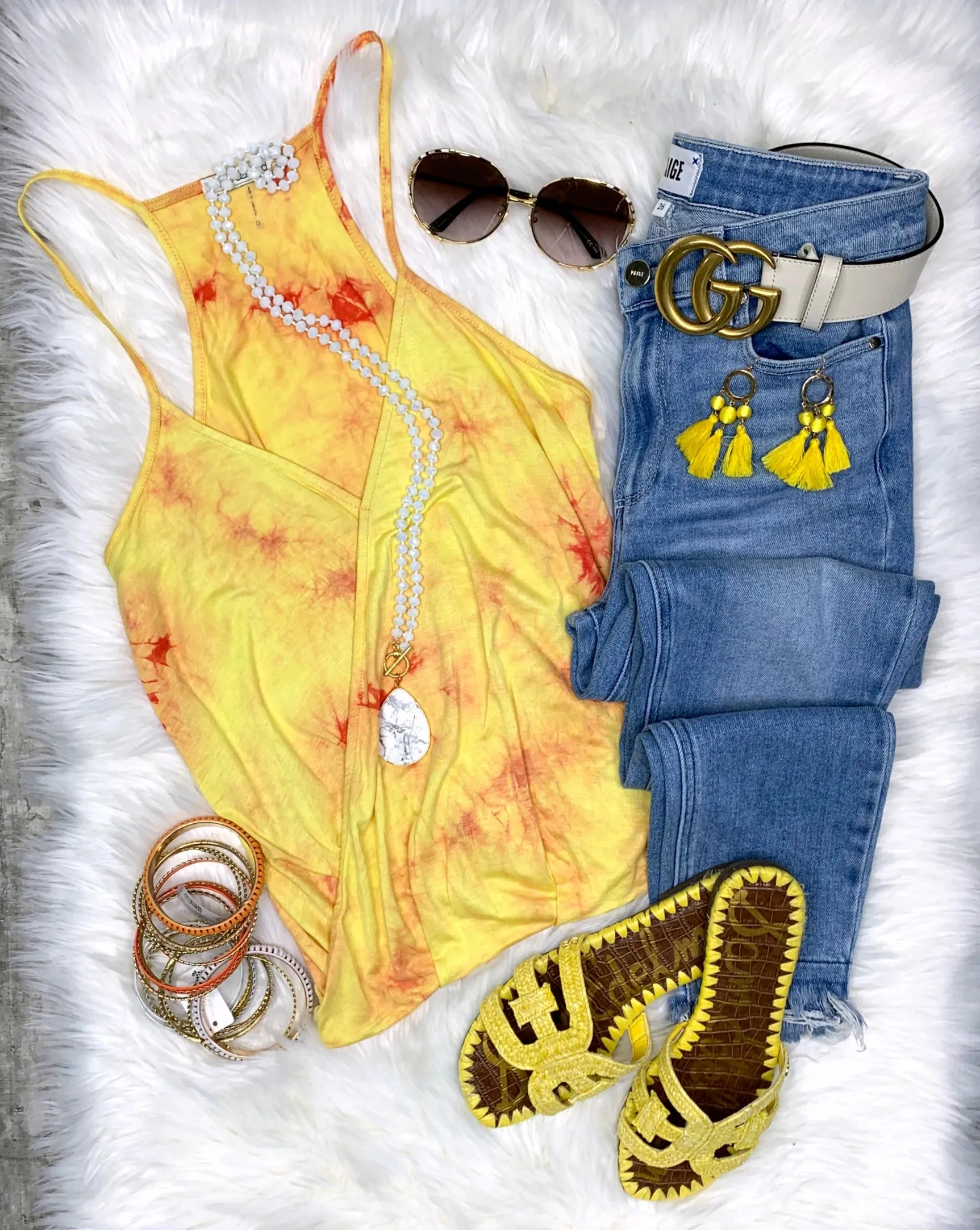 Tye Dye Twist Tank - Yellow