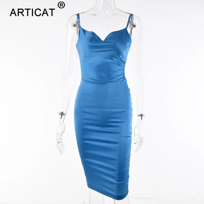 VenusFox Satin Strapless Bodycon Dress