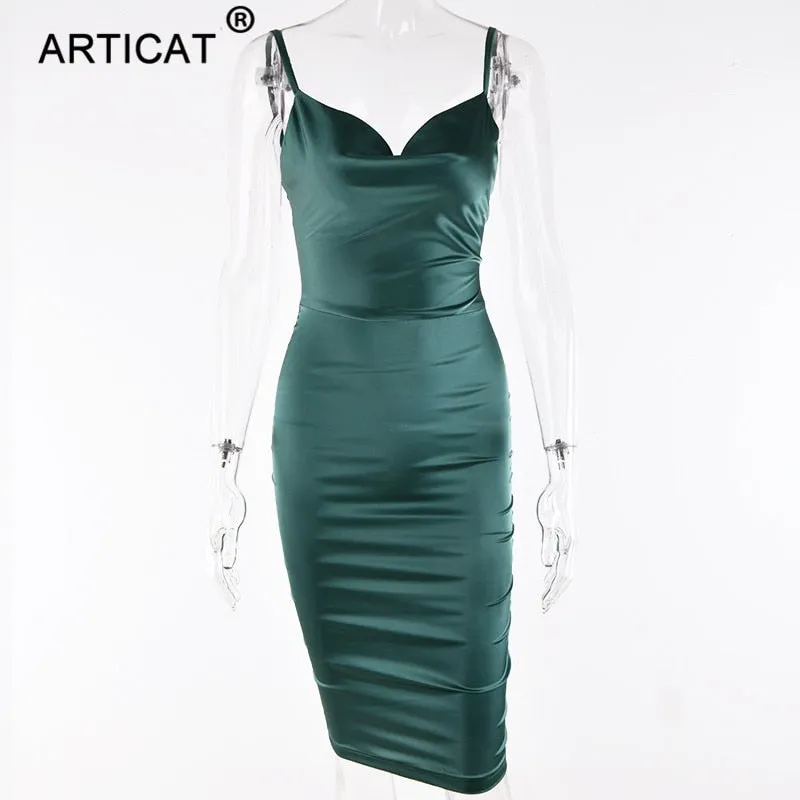 VenusFox Satin Strapless Bodycon Dress