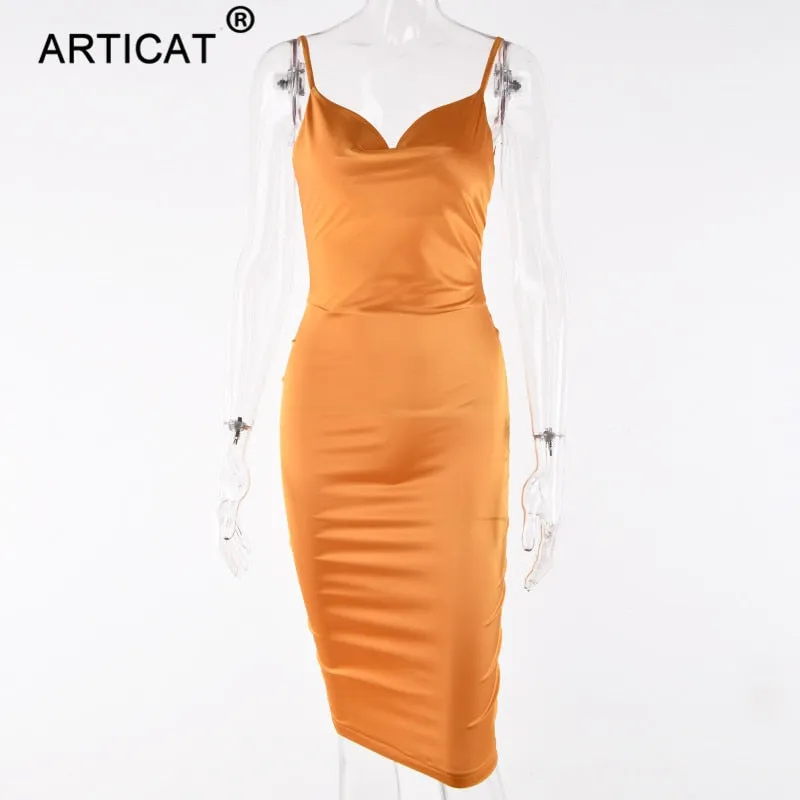 VenusFox Satin Strapless Bodycon Dress