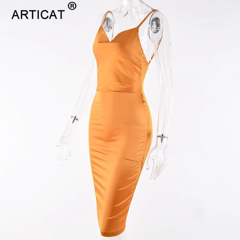 VenusFox Satin Strapless Bodycon Dress