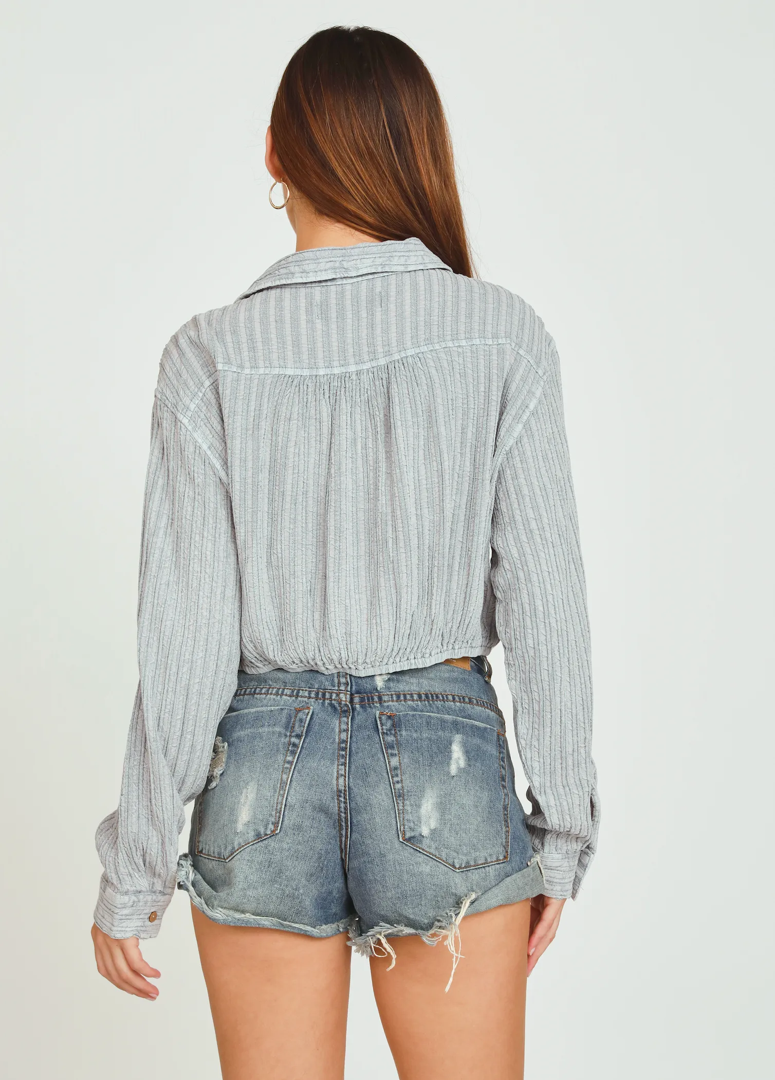 Vintage Havana Textured Stripe Button Down Top