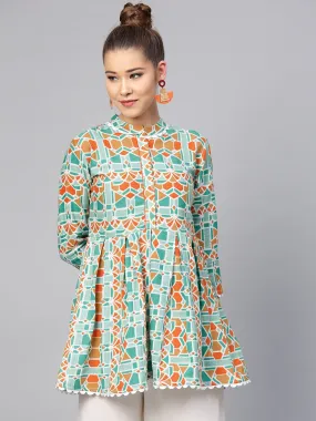 Women Green & Orange Printed Tunic