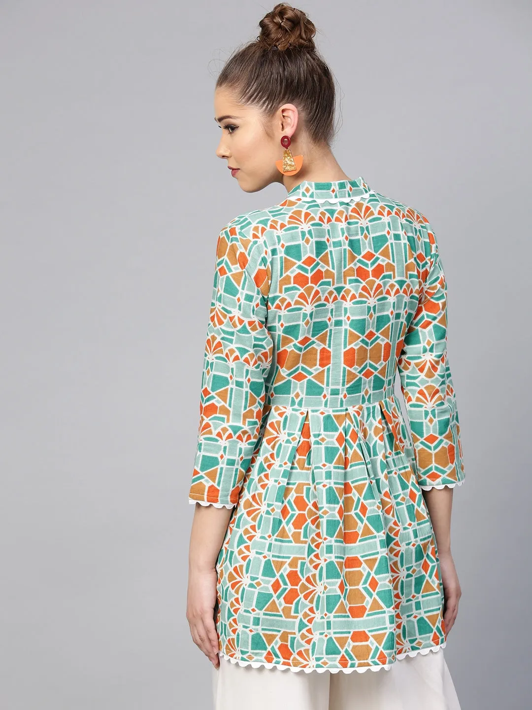 Women Green & Orange Printed Tunic