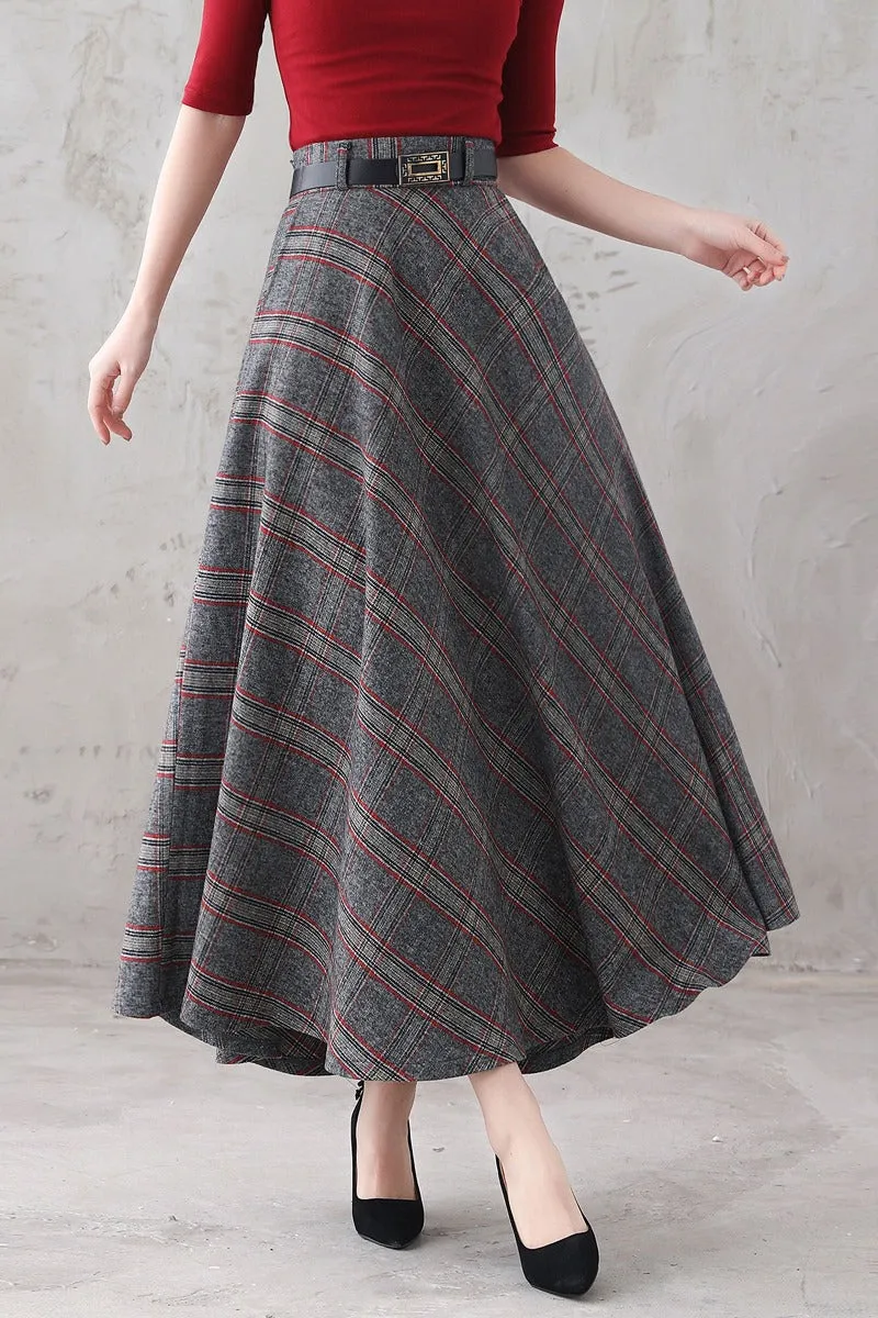 Women Long Plaid Wool Skirt 3292#