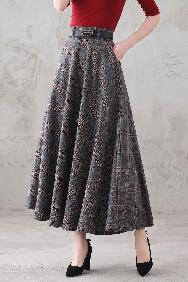 Women Long Plaid Wool Skirt 3292#