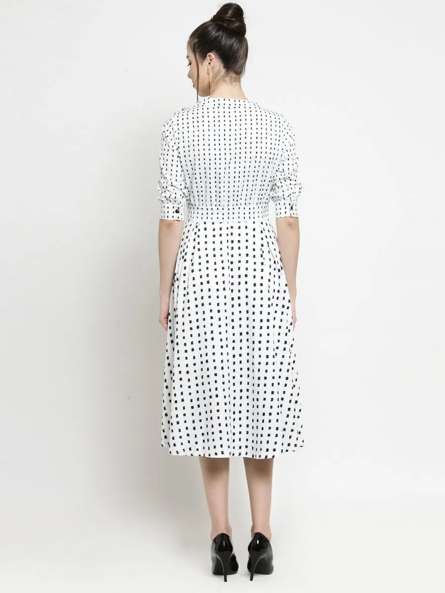 Women Printed White Round Neck Dress