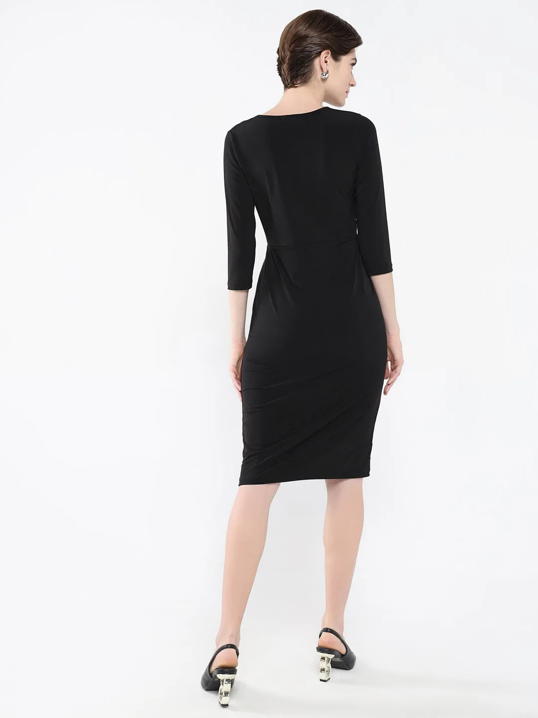 Women Solid Black Bodycon Dress