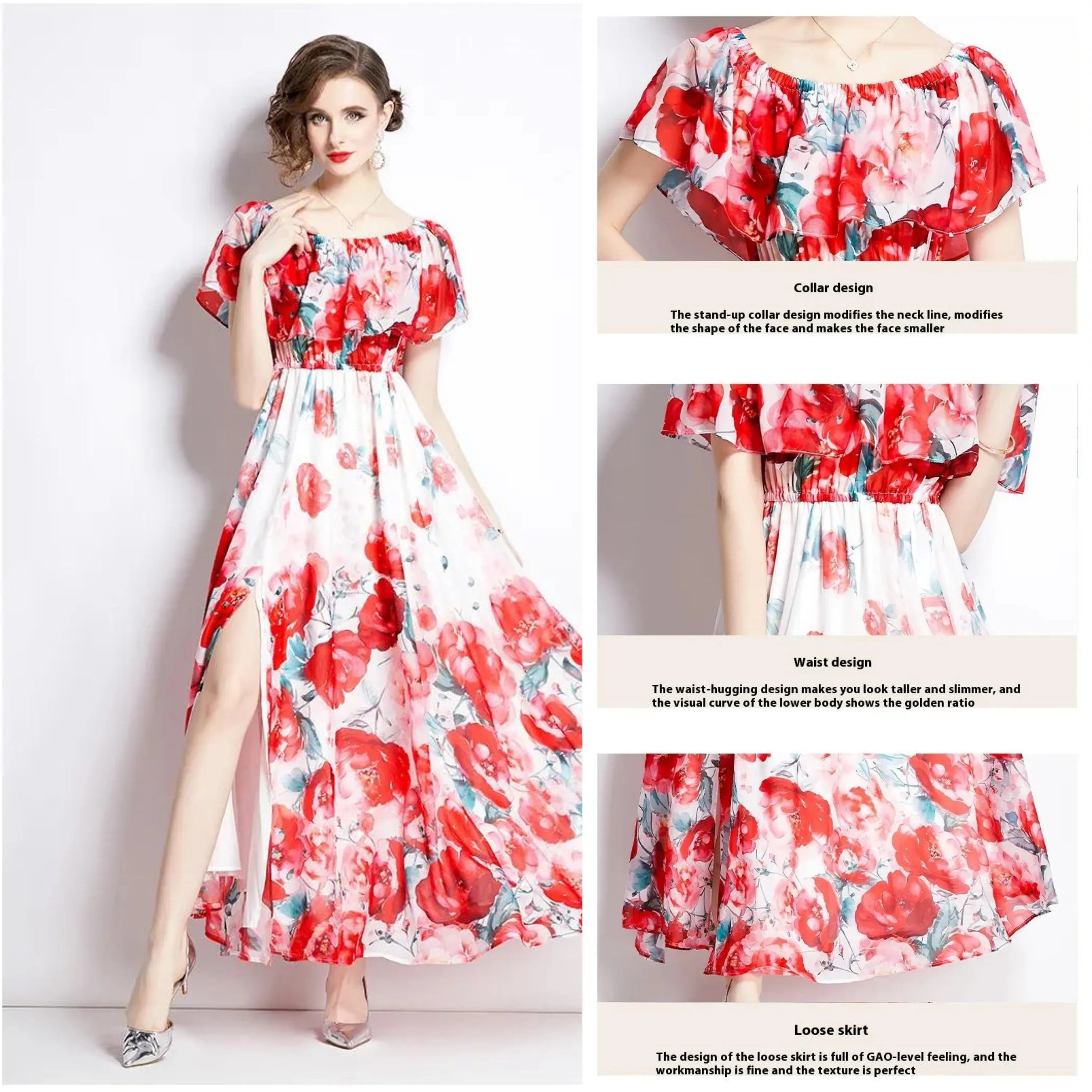 Women's Floral Print Split Chiffon Dress