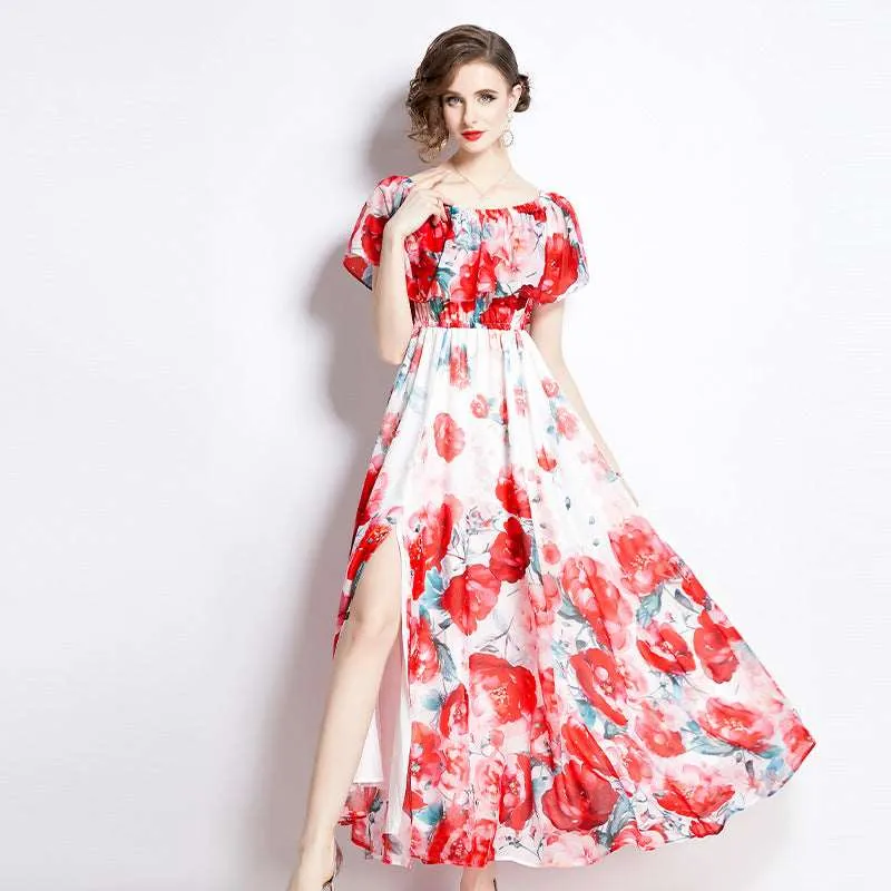 Women's Floral Print Split Chiffon Dress