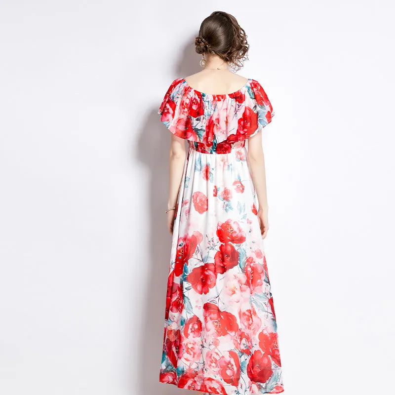 Women's Floral Print Split Chiffon Dress