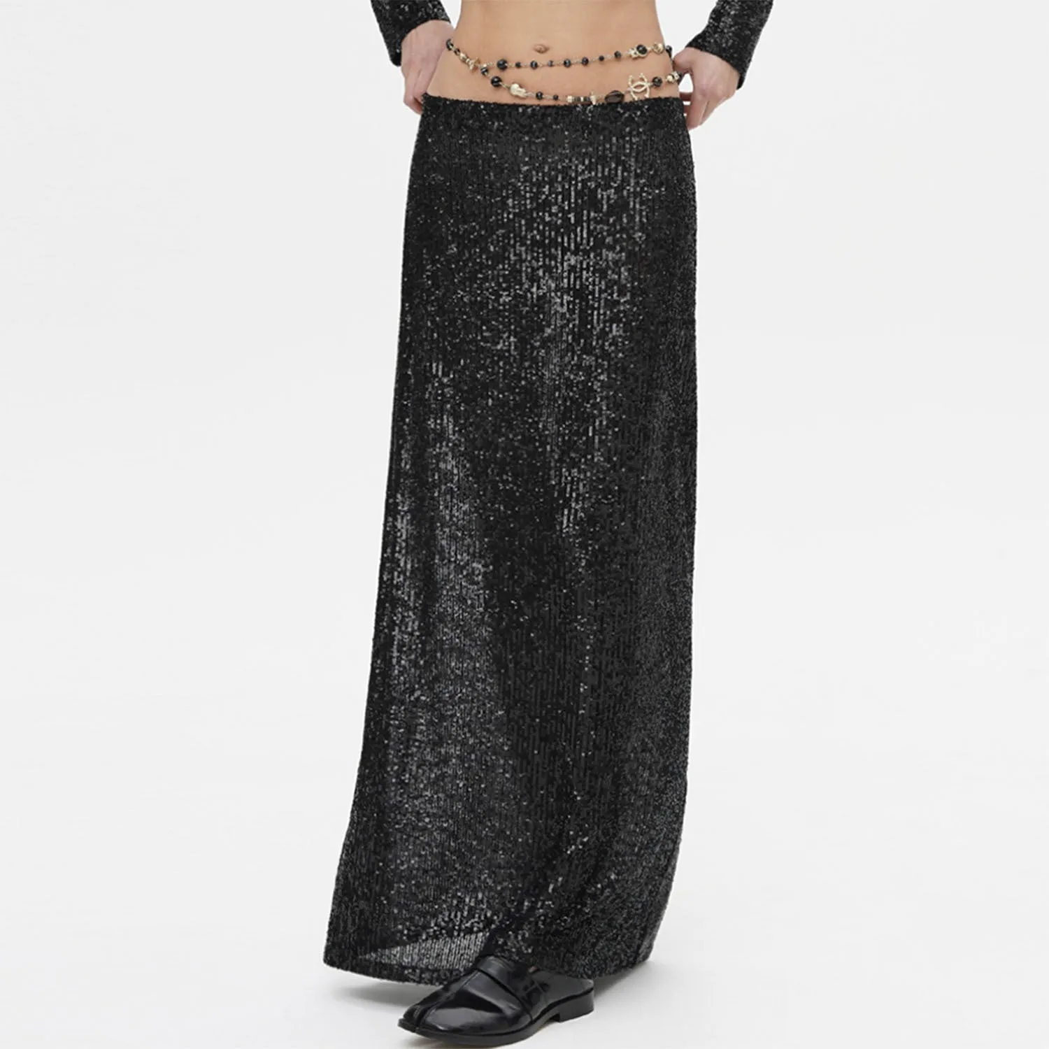 Women's High-Density Sequin Maxi Skirt, High Waist Elastic Design, Perfect for Party and Event Wear