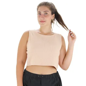 Women's Ribbed Racer Neck Crop Top,Camel