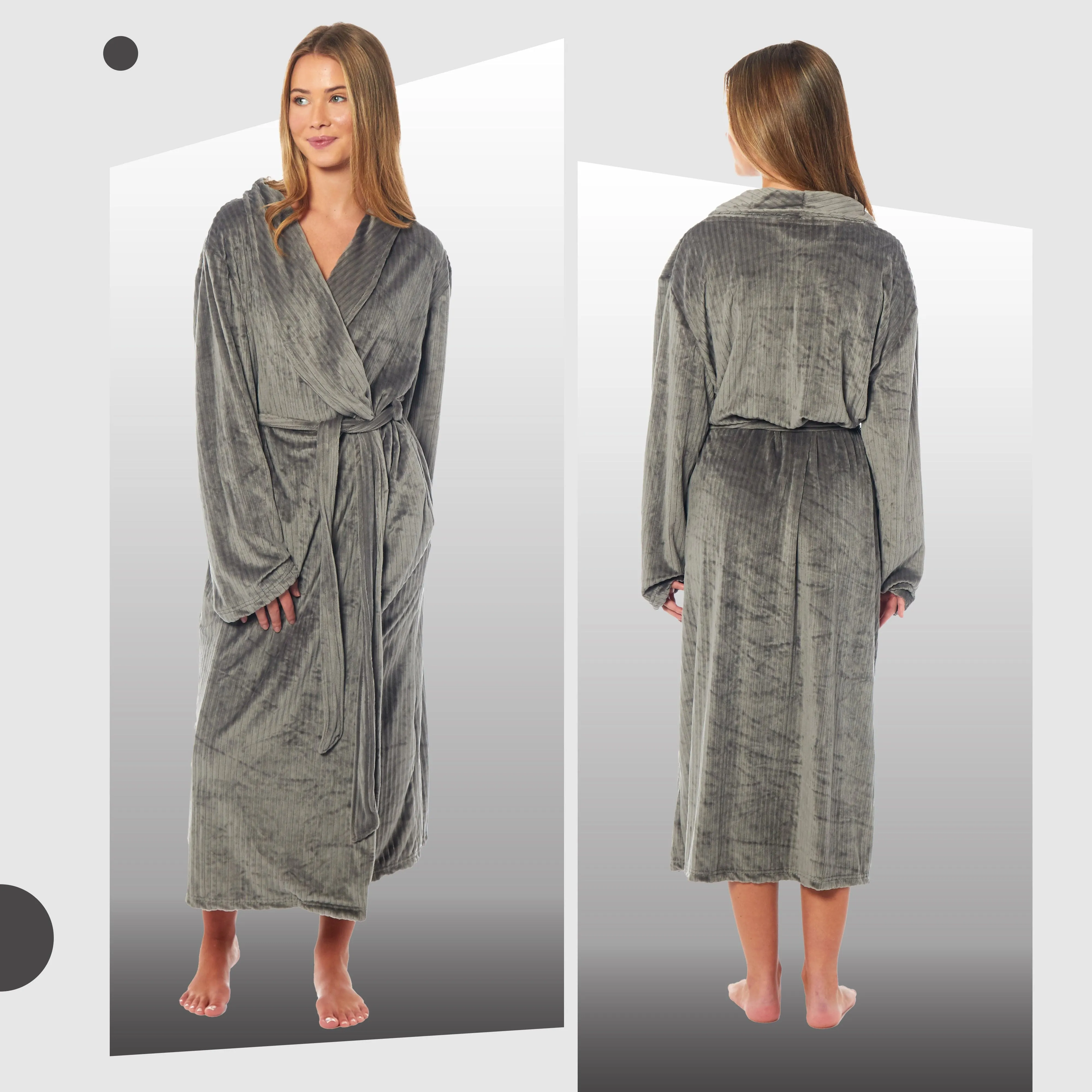 Women's Stripe Jacquard Soft Warm Long Dressing Gown with Belt and Pockets Cosy Shawl Collar Loungewear Robe By Daisy Dreamer