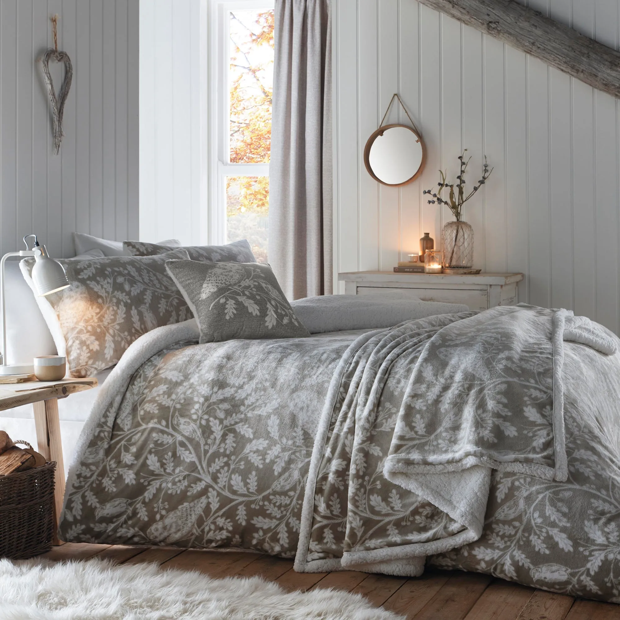 Woodland Owls Bedspread by Dreams & Drapes Lodge in Sage 150cm x 200cm