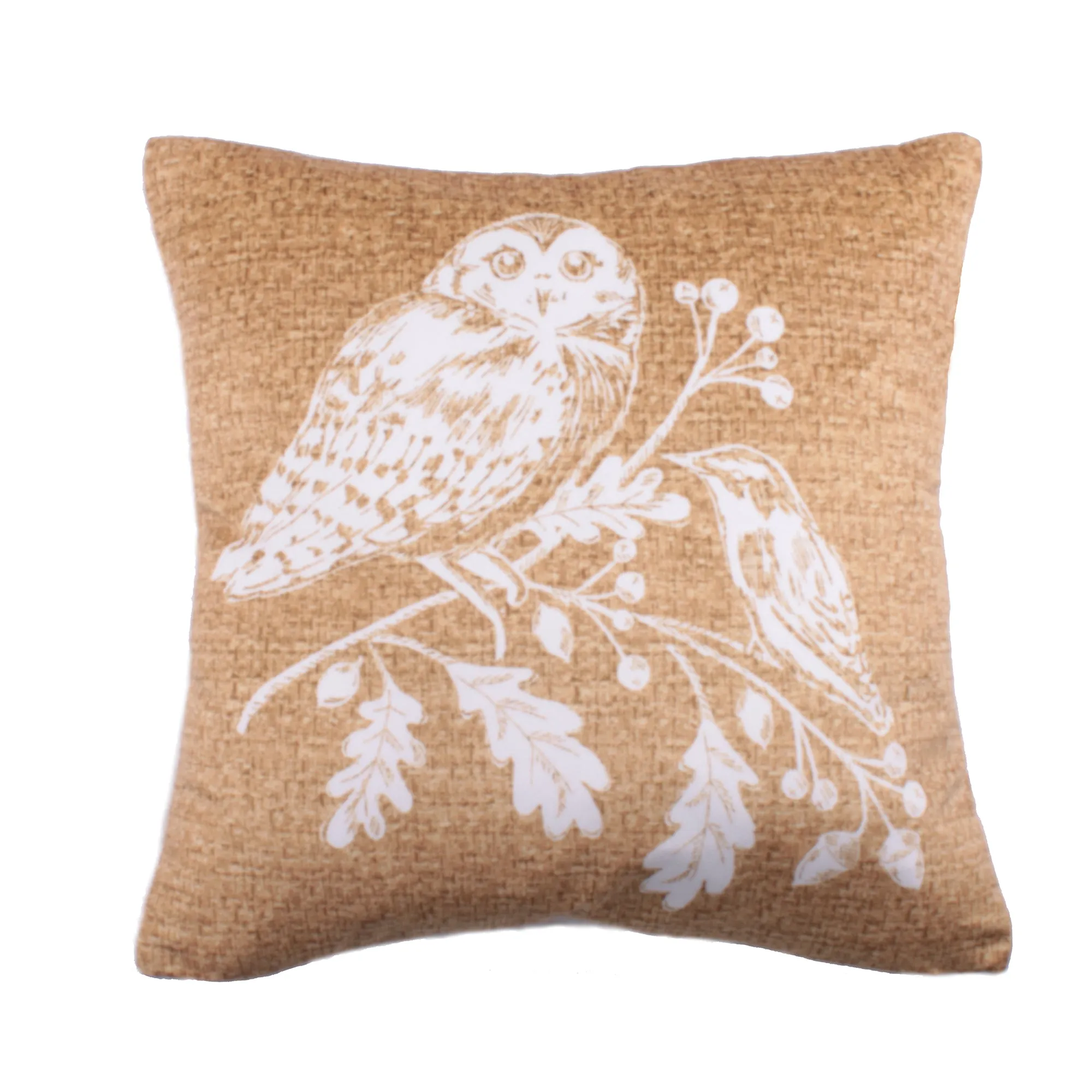 Woodland Owls Cushion by Dreams & Drapes Lodge in Ochre 43 x 43cm