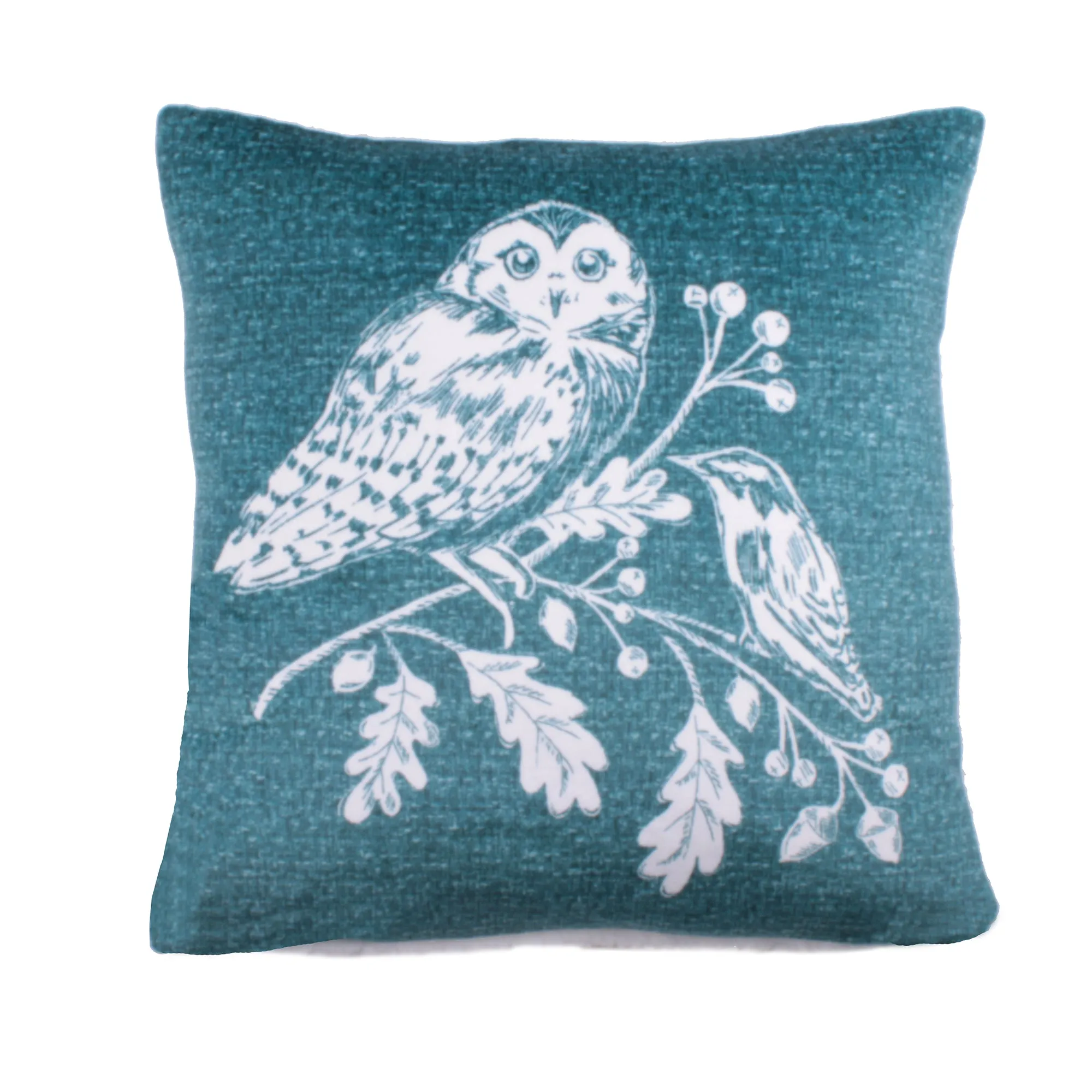 Woodland Owls Cushion by Dreams & Drapes Lodge in Teal 43 x 43cm