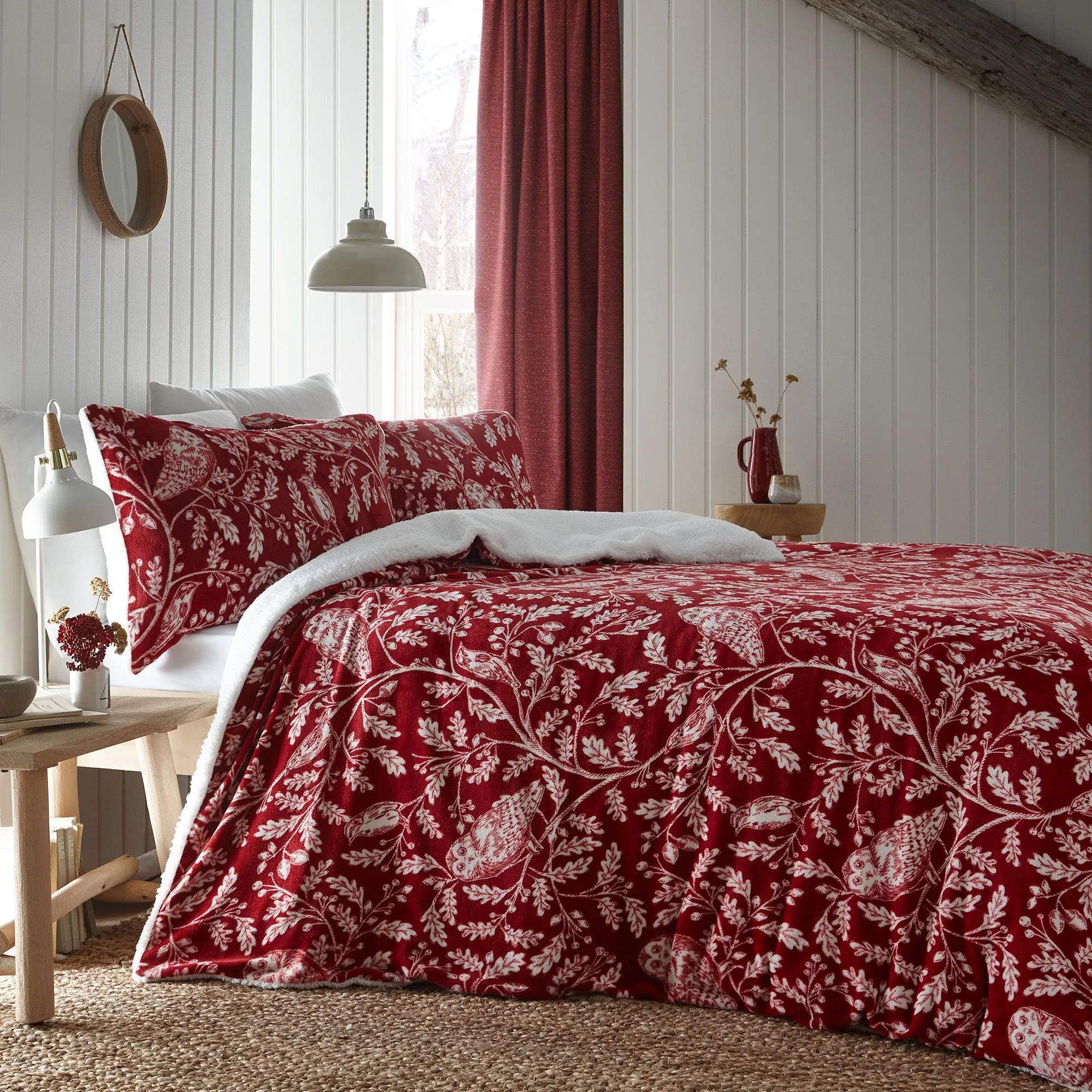 Woodland Owls Duvet Cover Set by Dreams & Drapes Lodge in Red