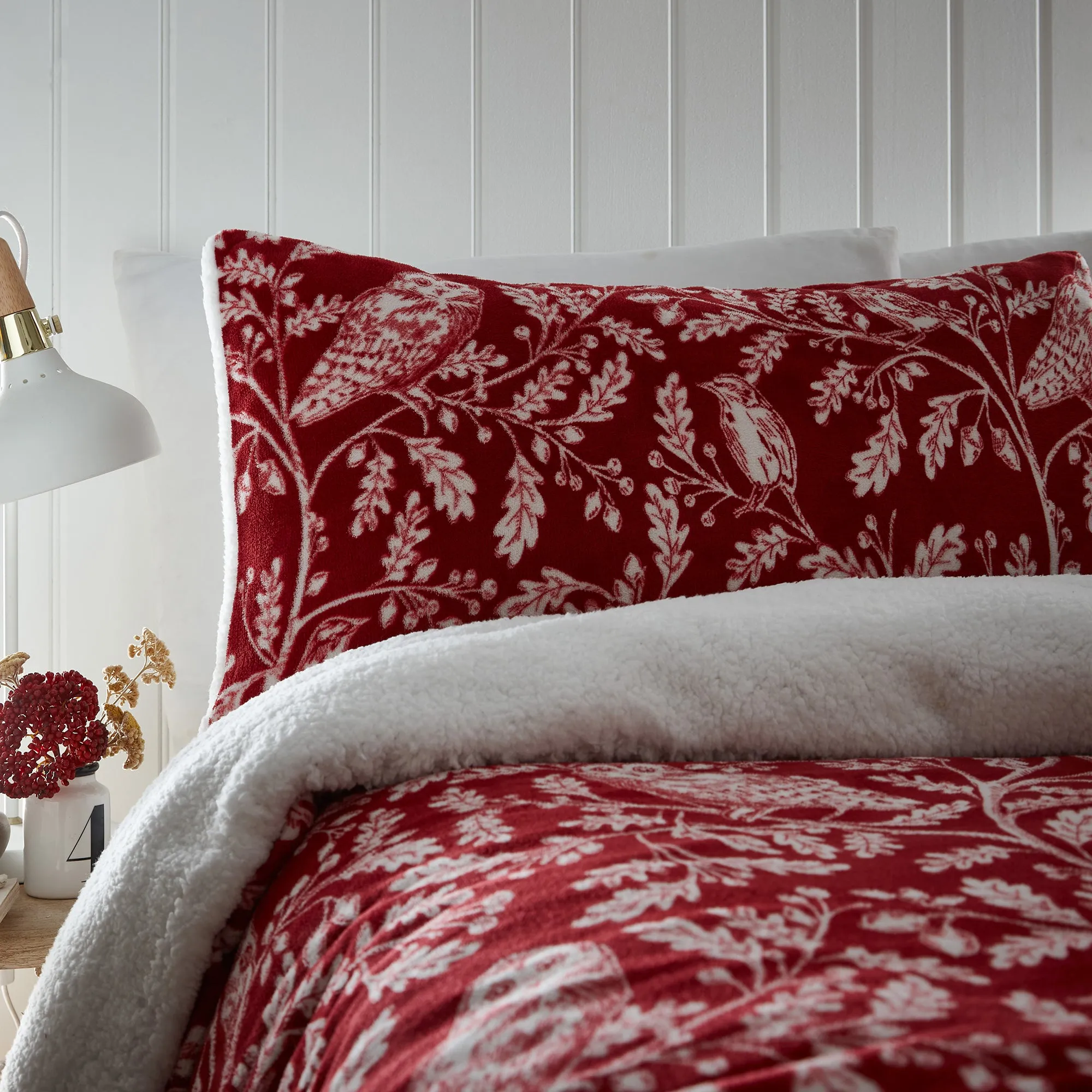 Woodland Owls Duvet Cover Set by Dreams & Drapes Lodge in Red