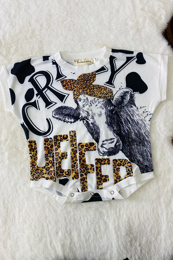 XCH0014-8H Leopard Cow printed short sleeve infant baby onesie