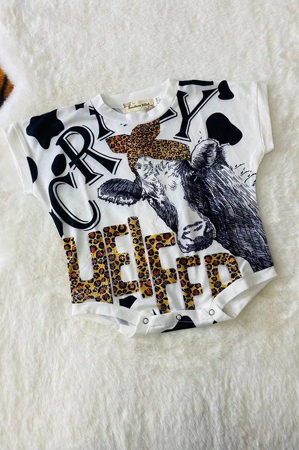 XCH0014-8H Leopard Cow printed short sleeve infant baby onesie