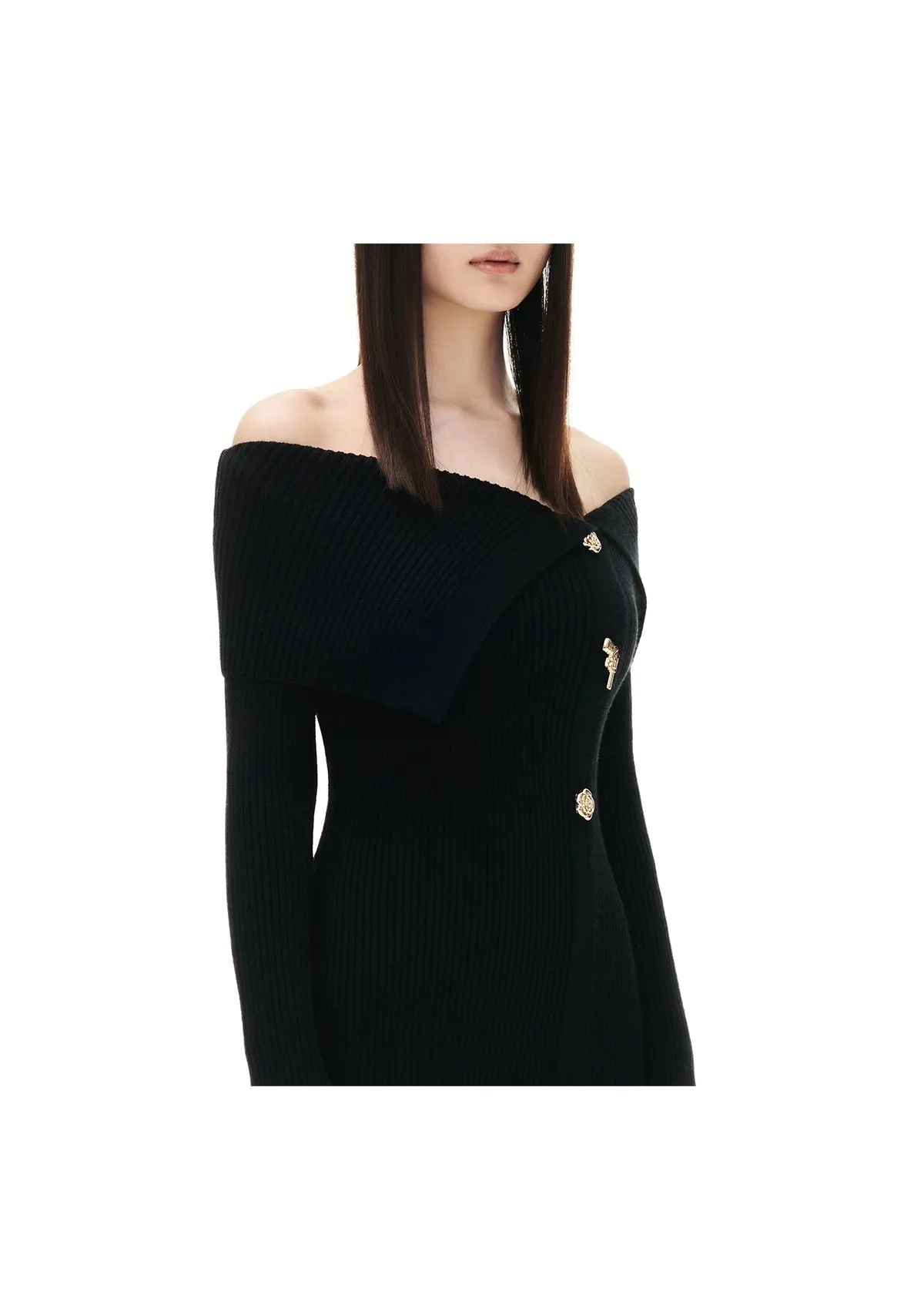 YES BY YESIR autumn winter gun rose knit Black bodycon dress - Ionc